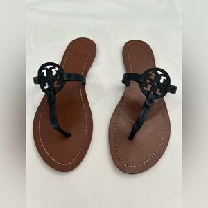 Tory Burch Black and Brown Logo Sandals